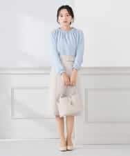 KABCD03059 a.v.v Elmi(アー・ヴェ・ヴェ) 【低身長サイズ】【洗える】タックネックブラウス ライトブルー