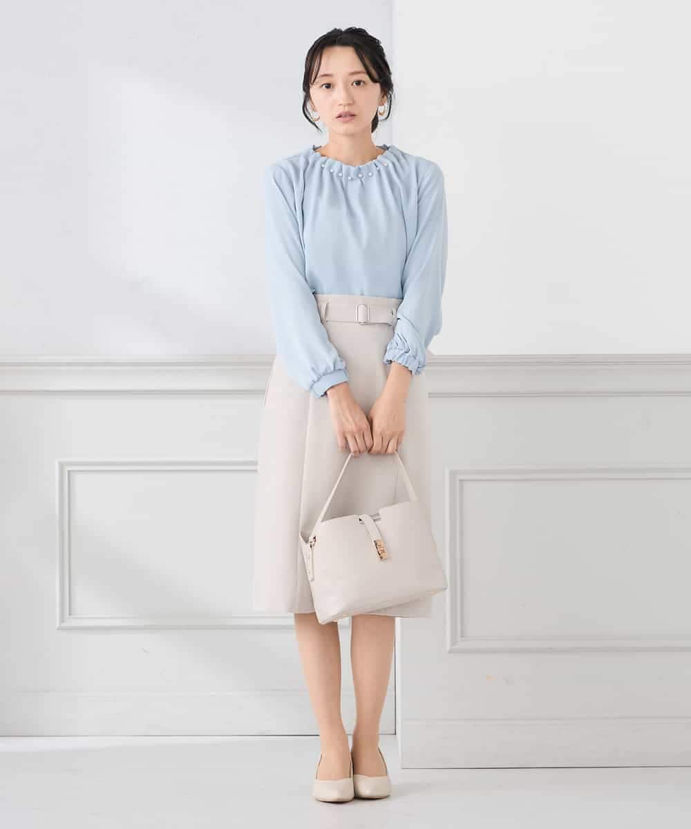 KABCD03059 a.v.v Elmi(アー・ヴェ・ヴェ) 【低身長サイズ】【洗える】タックネックブラウス ライトブルー