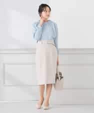 KABCD03059 a.v.v Elmi(アー・ヴェ・ヴェ) 【低身長サイズ】【洗える】タックネックブラウス ライトブルー