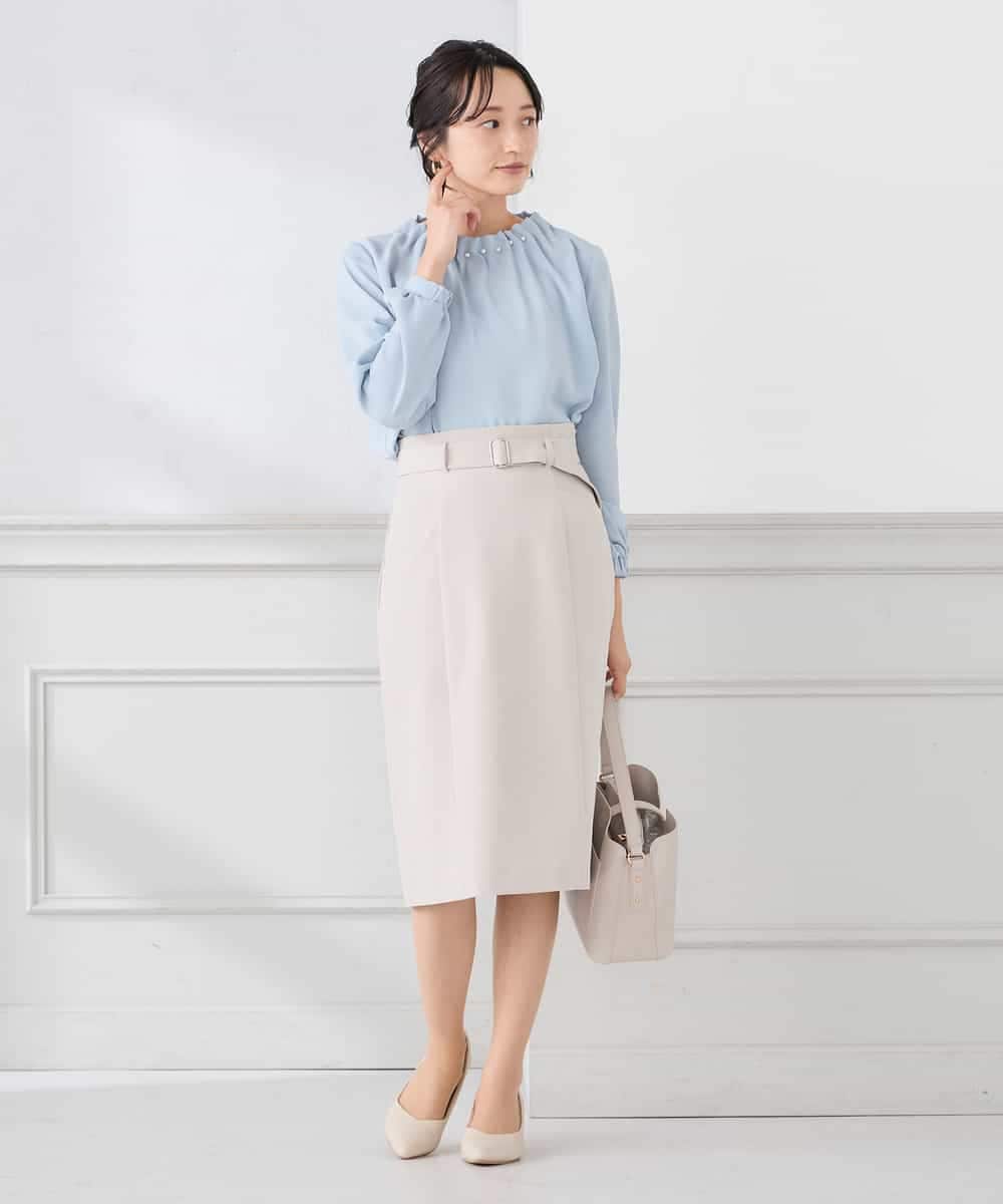 KABCD03059 a.v.v Elmi(アー・ヴェ・ヴェ) 【低身長サイズ】【洗える】タックネックブラウス ライトブルー