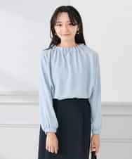 KABCD03059 a.v.v Elmi(アー・ヴェ・ヴェ) 【低身長サイズ】【洗える】タックネックブラウス ライトブルー