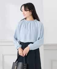 KABCD03059 a.v.v Elmi(アー・ヴェ・ヴェ) 【低身長サイズ】【洗える】タックネックブラウス ライトブルー