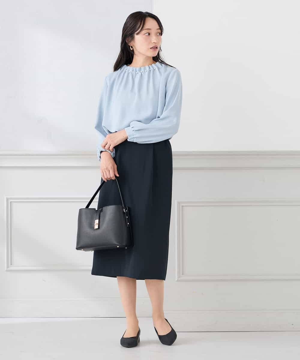 KABCD03059 a.v.v Elmi(アー・ヴェ・ヴェ) 【低身長サイズ】【洗える】タックネックブラウス ライトブルー