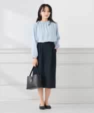 KABCD03059 a.v.v Elmi(アー・ヴェ・ヴェ) 【低身長サイズ】【洗える】タックネックブラウス ライトブルー