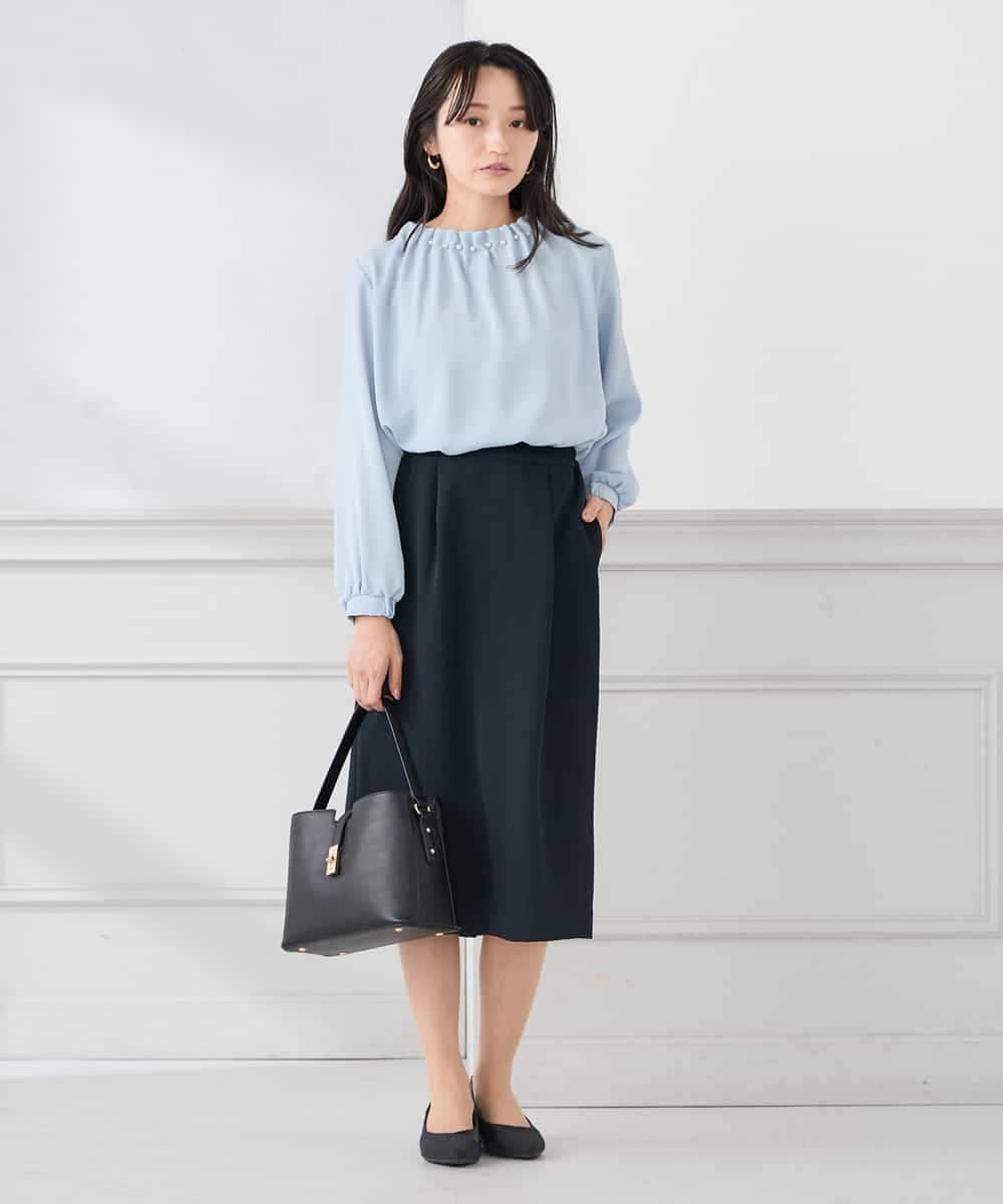 KABCD03059 a.v.v Elmi(アー・ヴェ・ヴェ) 【低身長サイズ】【洗える】タックネックブラウス ライトブルー