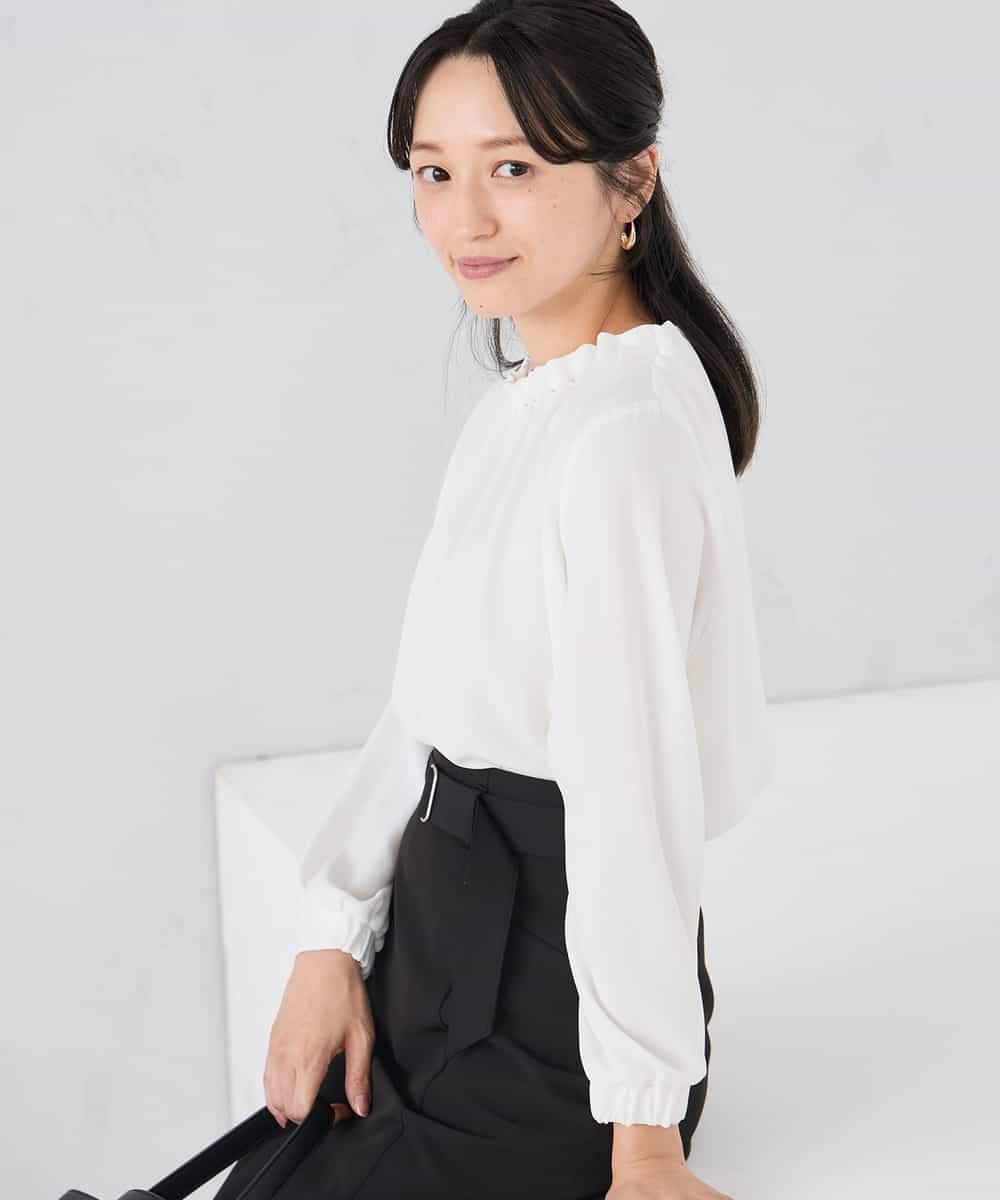 KABCD03059 a.v.v Elmi(アー・ヴェ・ヴェ) 【低身長サイズ】【洗える】タックネックブラウス ライトブルー