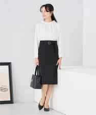 KABCD03059 a.v.v Elmi(アー・ヴェ・ヴェ) 【低身長サイズ】【洗える】タックネックブラウス ライトブルー