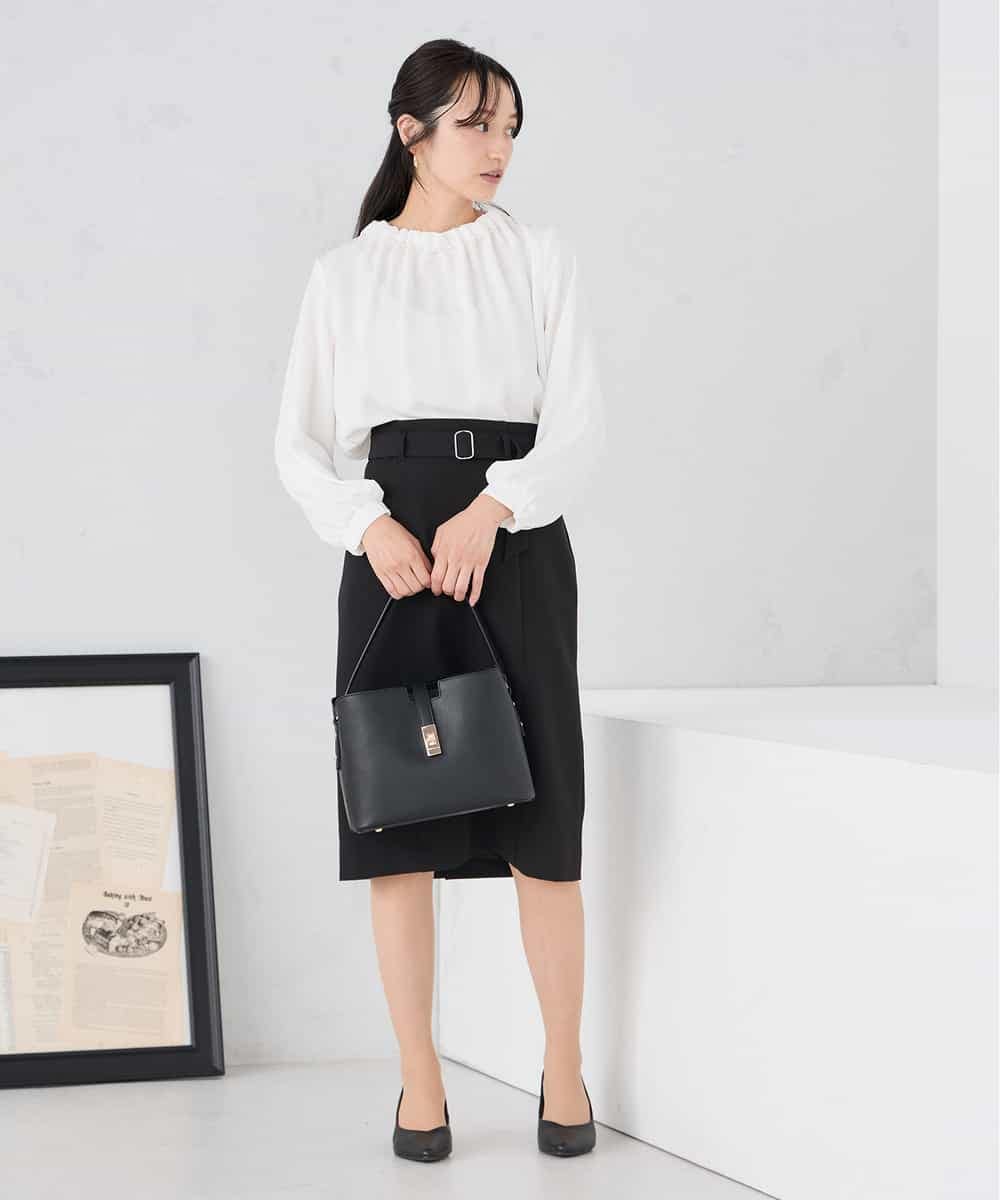 KABCD03059 a.v.v Elmi(アー・ヴェ・ヴェ) 【低身長サイズ】【洗える】タックネックブラウス ライトブルー