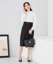 KABCD03059 a.v.v Elmi(アー・ヴェ・ヴェ) 【低身長サイズ】【洗える】タックネックブラウス ライトブルー