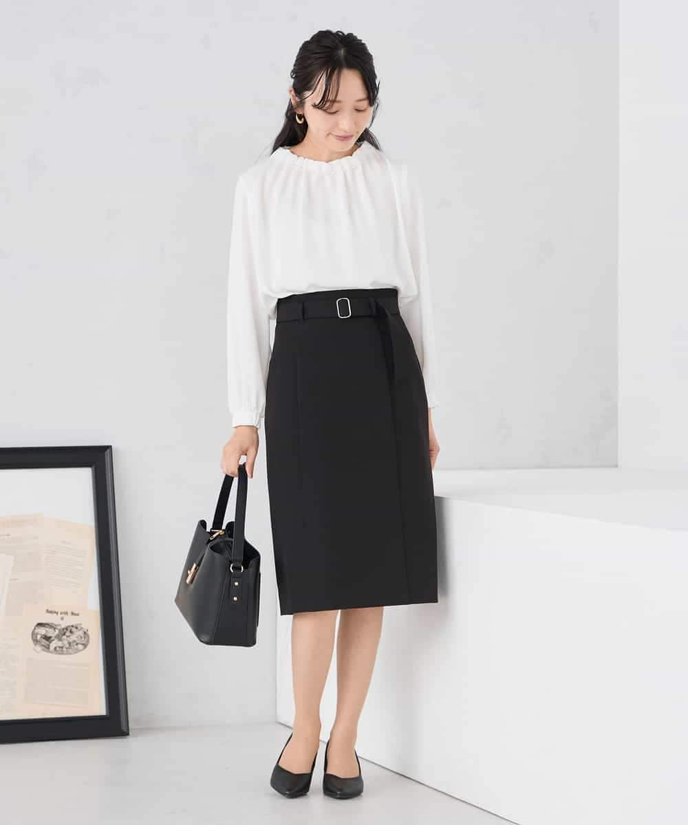 KABCD03059 a.v.v Elmi(アー・ヴェ・ヴェ) 【低身長サイズ】【洗える】タックネックブラウス ライトブルー