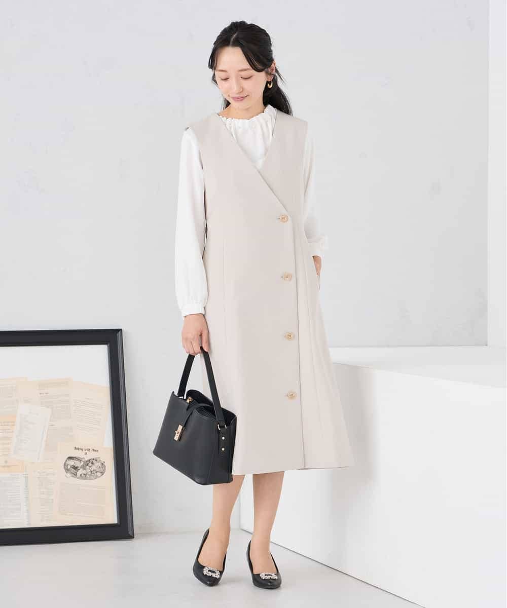 KABCD03059 a.v.v Elmi(アー・ヴェ・ヴェ) 【低身長サイズ】【洗える】タックネックブラウス ライトブルー