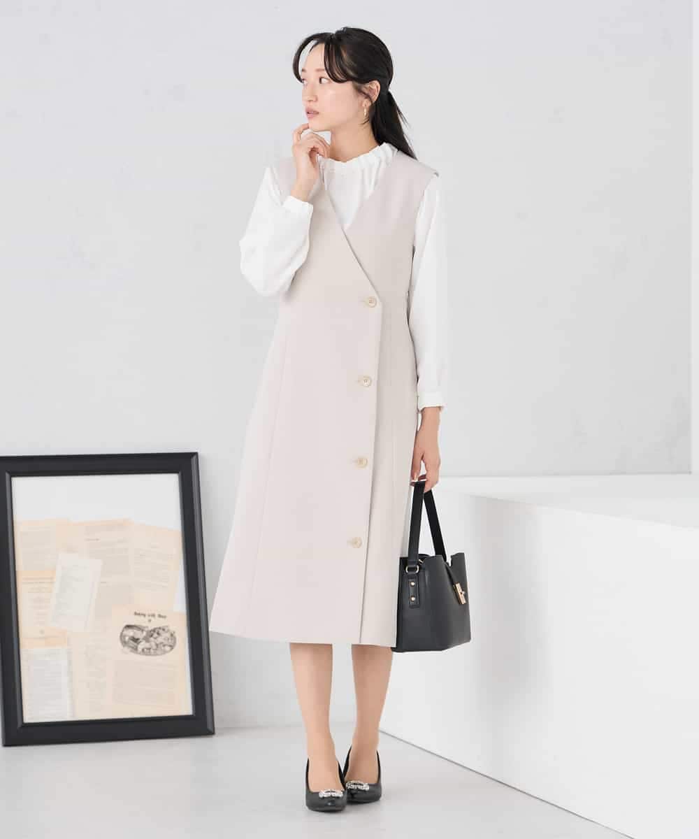 KABCD03059 a.v.v Elmi(アー・ヴェ・ヴェ) 【低身長サイズ】【洗える】タックネックブラウス ライトブルー