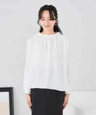 KABCD03059 a.v.v Elmi(アー・ヴェ・ヴェ) 【低身長サイズ】【洗える】タックネックブラウス ライトブルー