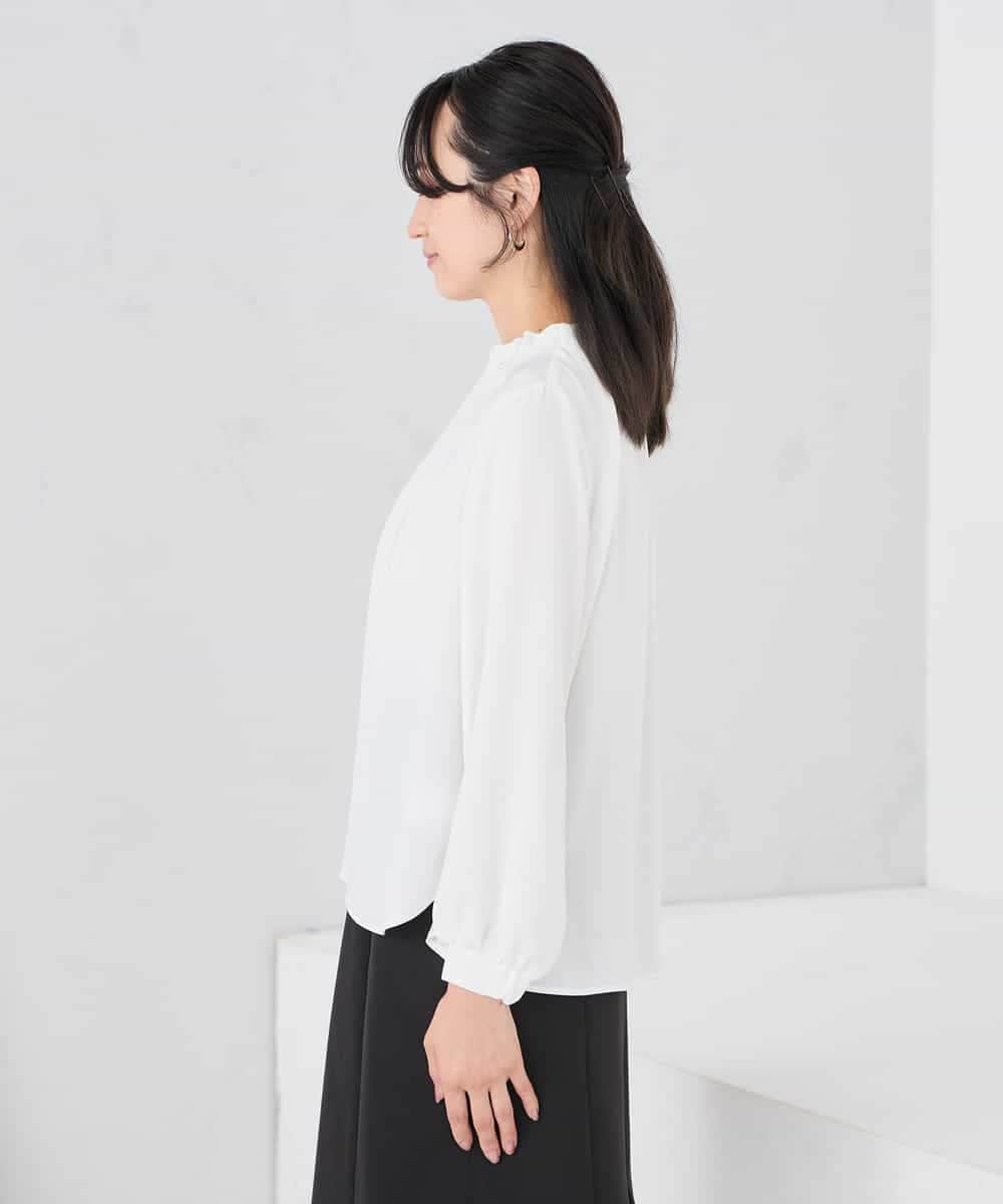 KABCD03059 a.v.v Elmi(アー・ヴェ・ヴェ) 【低身長サイズ】【洗える】タックネックブラウス ライトブルー