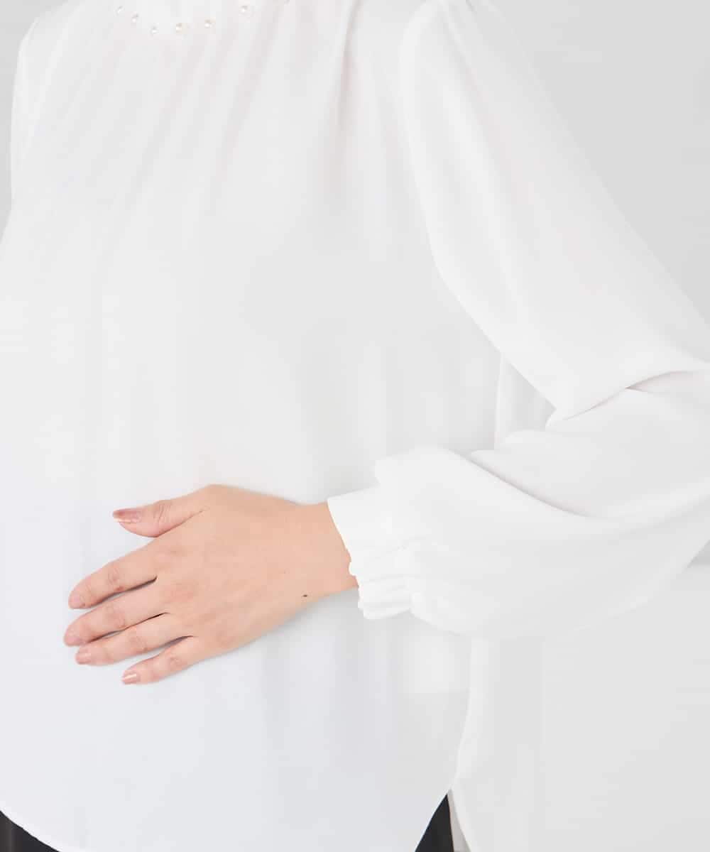 KABCD03059 a.v.v Elmi(アー・ヴェ・ヴェ) 【低身長サイズ】【洗える】タックネックブラウス ライトブルー