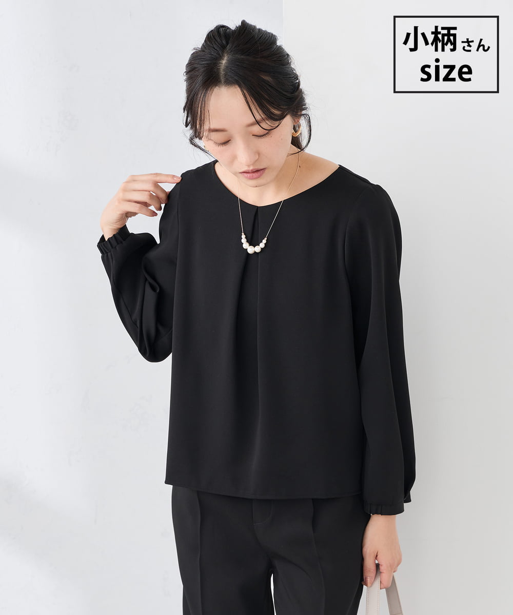 KABCD05059 a.v.v Elmi(アー・ヴェ・ヴェ) 【低身長サイズ】サテンバックフレアブラウス【洗える/速乾/毛玉になりにくい/イージーケア】 ブラック