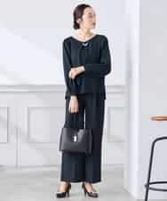 KABCD05059 a.v.v Elmi(アー・ヴェ・ヴェ) 【低身長サイズ】サテンバックフレアブラウス【洗える/速乾/毛玉になりにくい/イージーケア】 ネイビー