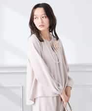 KABCD05059 a.v.v Elmi(アー・ヴェ・ヴェ) 【低身長サイズ】サテンバックフレアブラウス【洗える/速乾/毛玉になりにくい/イージーケア】 ネイビー