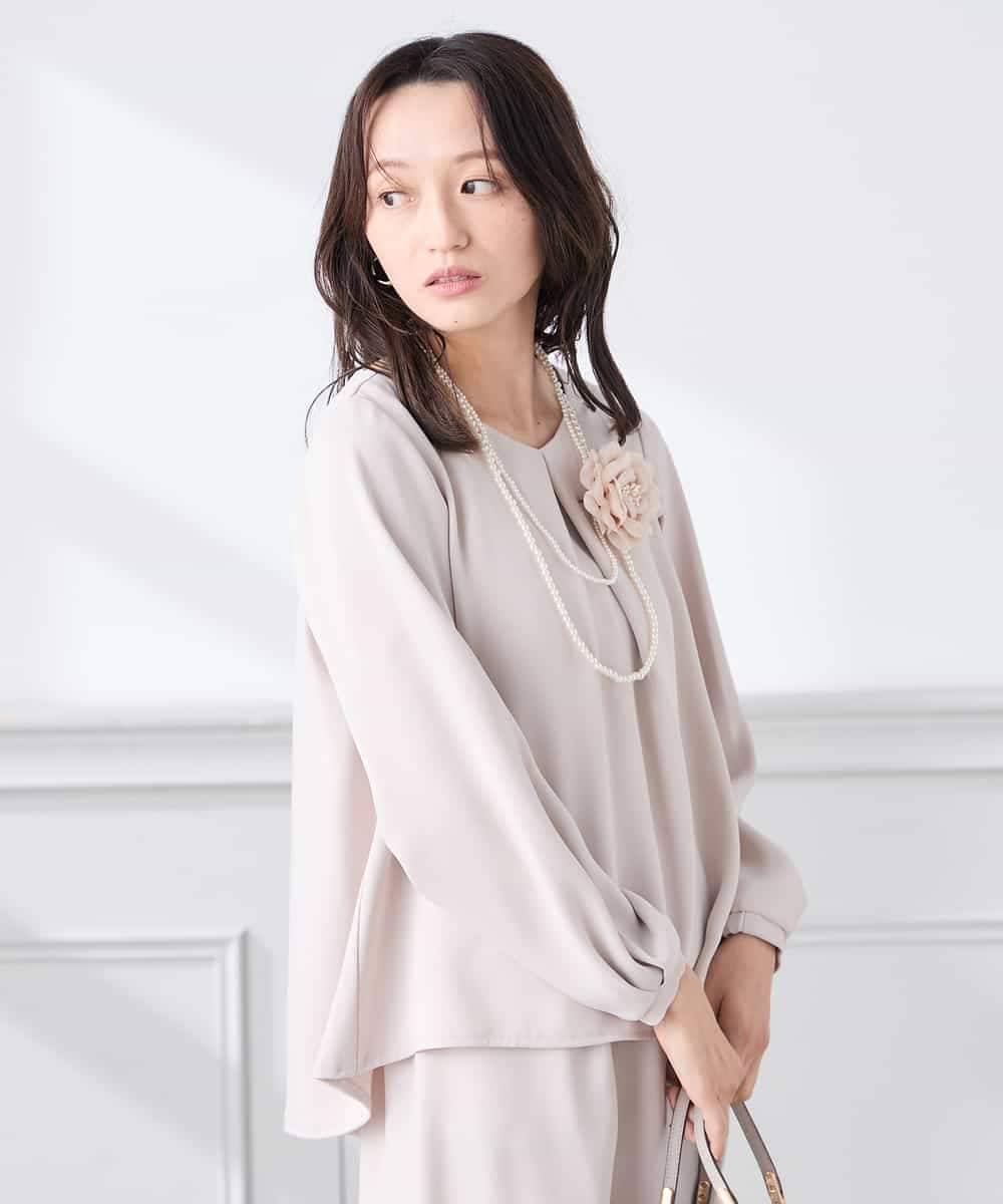 KABCD05059 a.v.v Elmi(アー・ヴェ・ヴェ) 【低身長サイズ】サテンバックフレアブラウス【洗える/速乾/毛玉になりにくい/イージーケア】 ネイビー