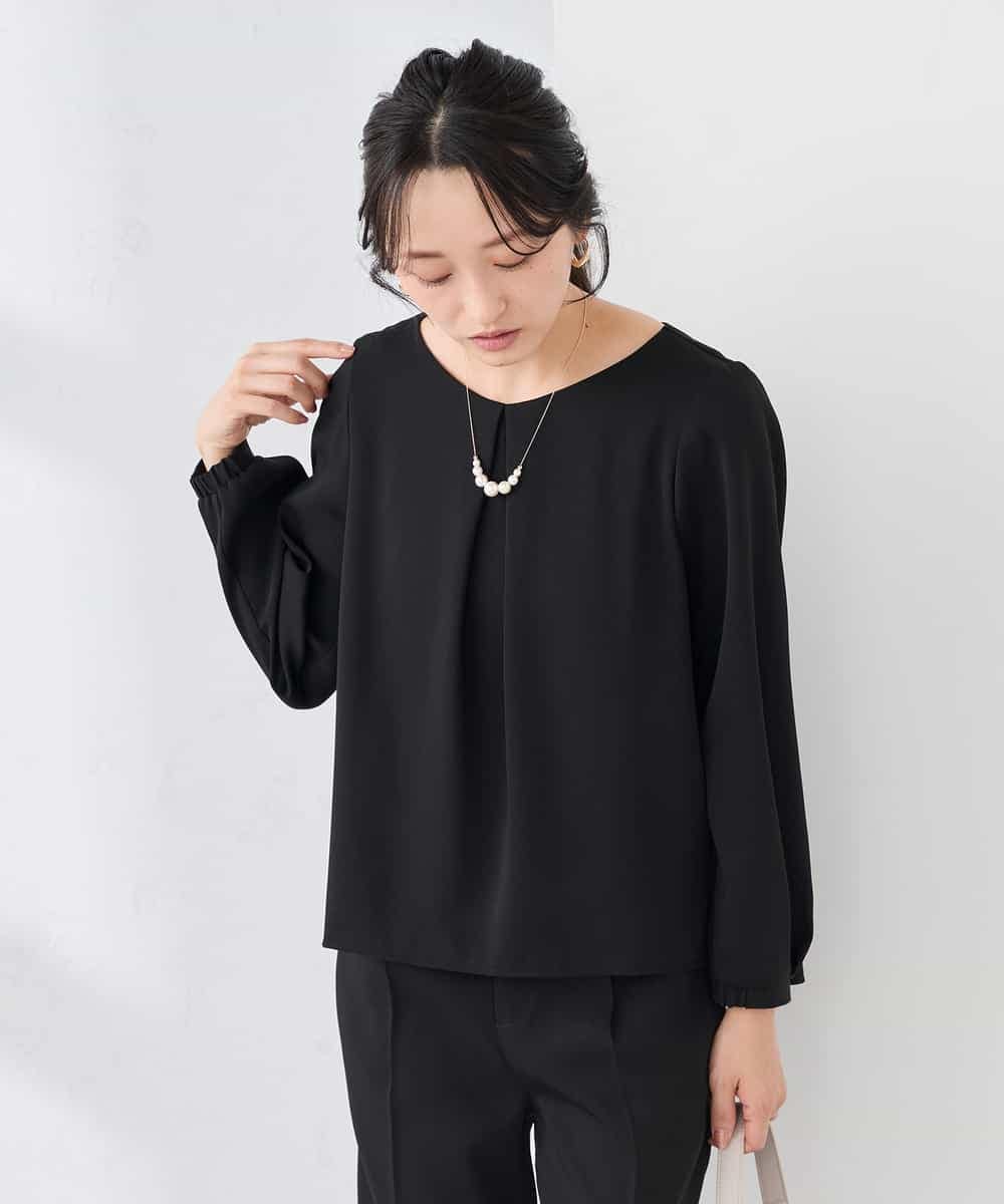 KABCD05059 a.v.v Elmi(アー・ヴェ・ヴェ) 【低身長サイズ】サテンバックフレアブラウス【洗える/速乾/毛玉になりにくい/イージーケア】 ネイビー