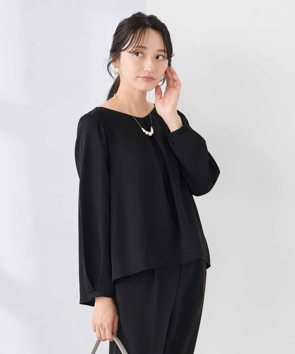 KABCD05059 a.v.v Elmi(アー・ヴェ・ヴェ) 【低身長サイズ】サテンバックフレアブラウス【洗える/速乾/毛玉になりにくい/イージーケア】 ネイビー