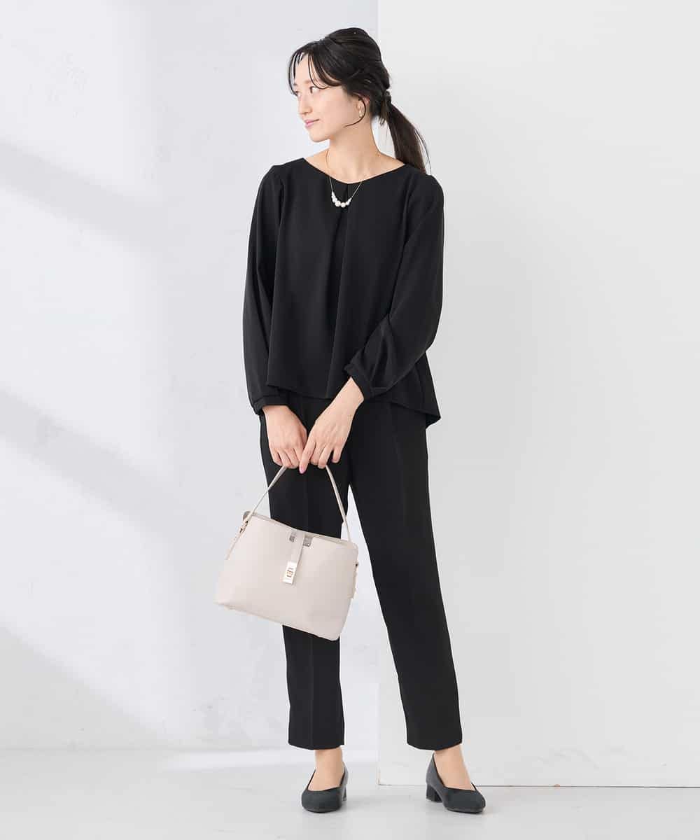 KABCD05059 a.v.v Elmi(アー・ヴェ・ヴェ) 【低身長サイズ】サテンバックフレアブラウス【洗える/速乾/毛玉になりにくい/イージーケア】 ネイビー