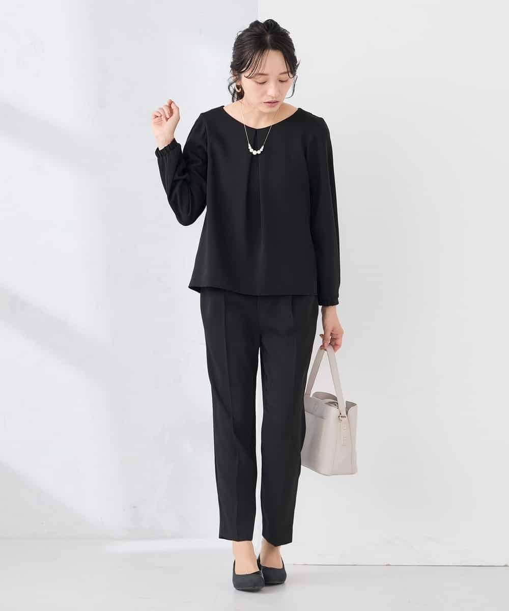 KABCD05059 a.v.v Elmi(アー・ヴェ・ヴェ) 【低身長サイズ】サテンバックフレアブラウス【洗える/速乾/毛玉になりにくい/イージーケア】 ネイビー