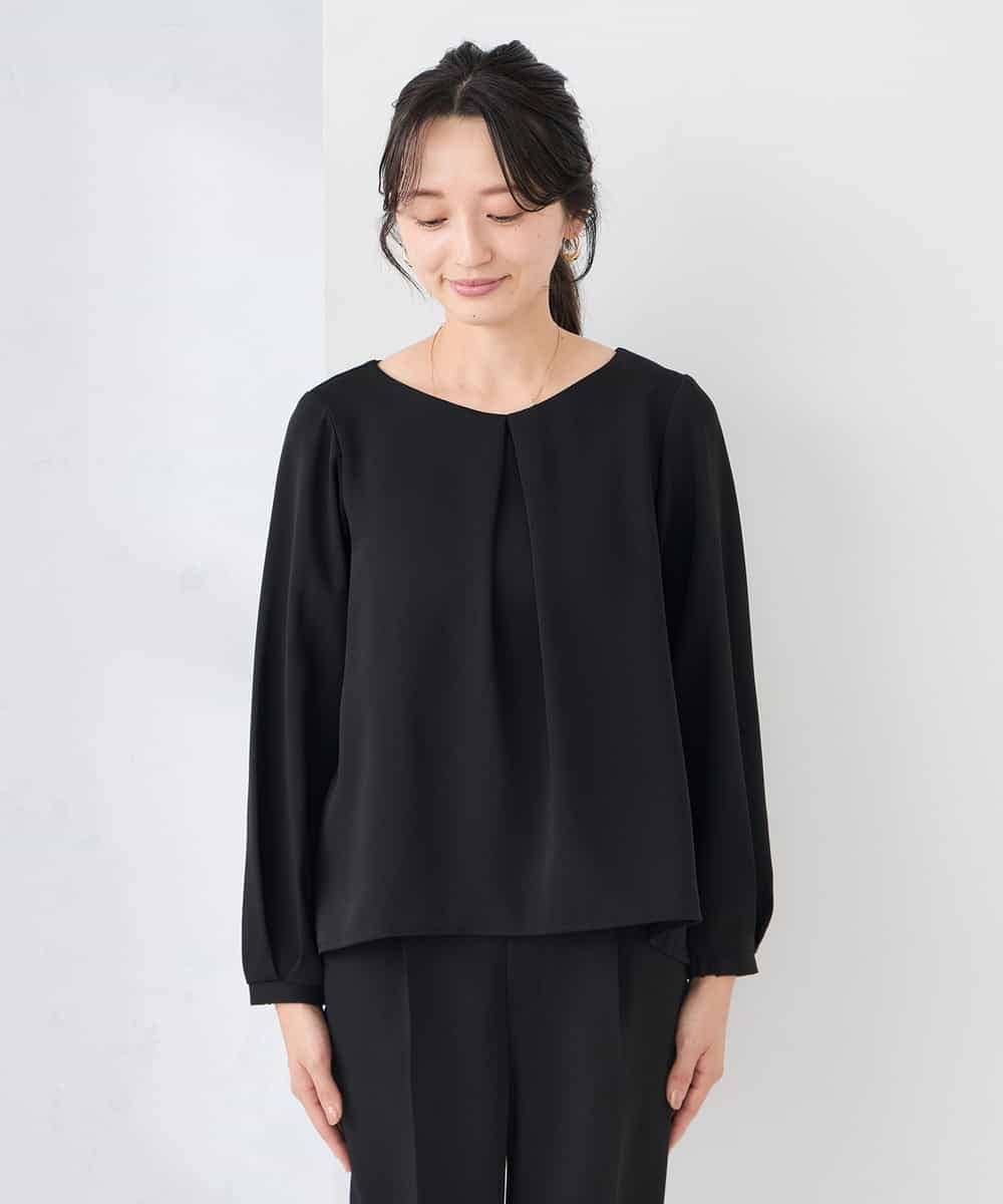 KABCD05059 a.v.v Elmi(アー・ヴェ・ヴェ) 【低身長サイズ】サテンバックフレアブラウス【洗える/速乾/毛玉になりにくい/イージーケア】 ネイビー