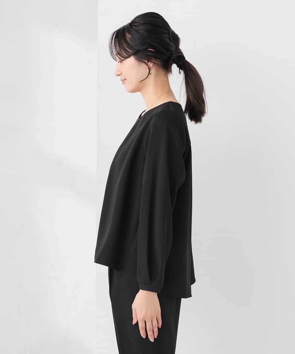 KABCD05059 a.v.v Elmi(アー・ヴェ・ヴェ) 【低身長サイズ】サテンバックフレアブラウス【洗える/速乾/毛玉になりにくい/イージーケア】 ネイビー