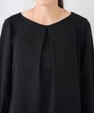 KABCD05059 a.v.v Elmi(アー・ヴェ・ヴェ) 【低身長サイズ】サテンバックフレアブラウス【洗える/速乾/毛玉になりにくい/イージーケア】 ネイビー