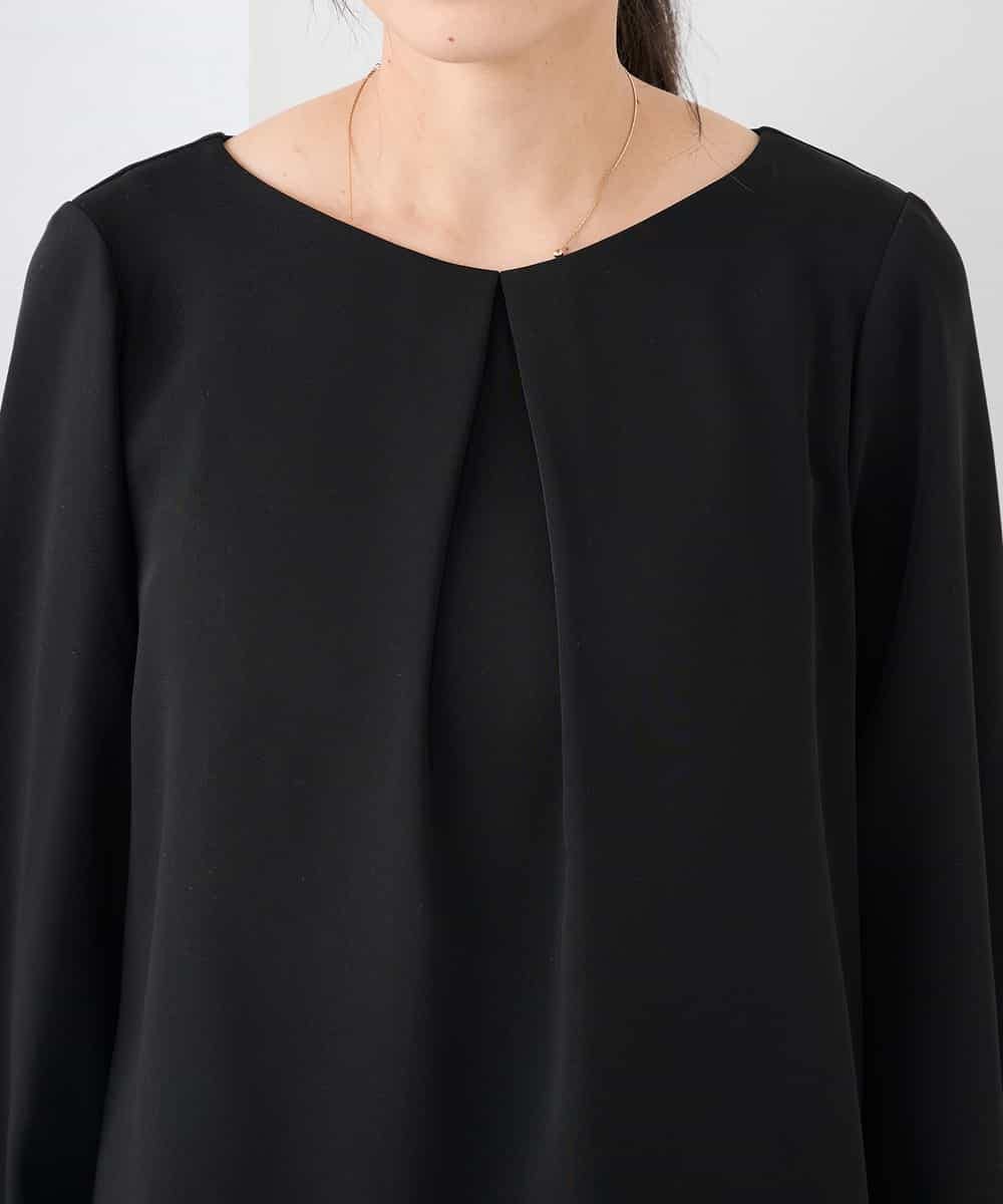 KABCD05059 a.v.v Elmi(アー・ヴェ・ヴェ) 【低身長サイズ】サテンバックフレアブラウス【洗える/速乾/毛玉になりにくい/イージーケア】 ネイビー