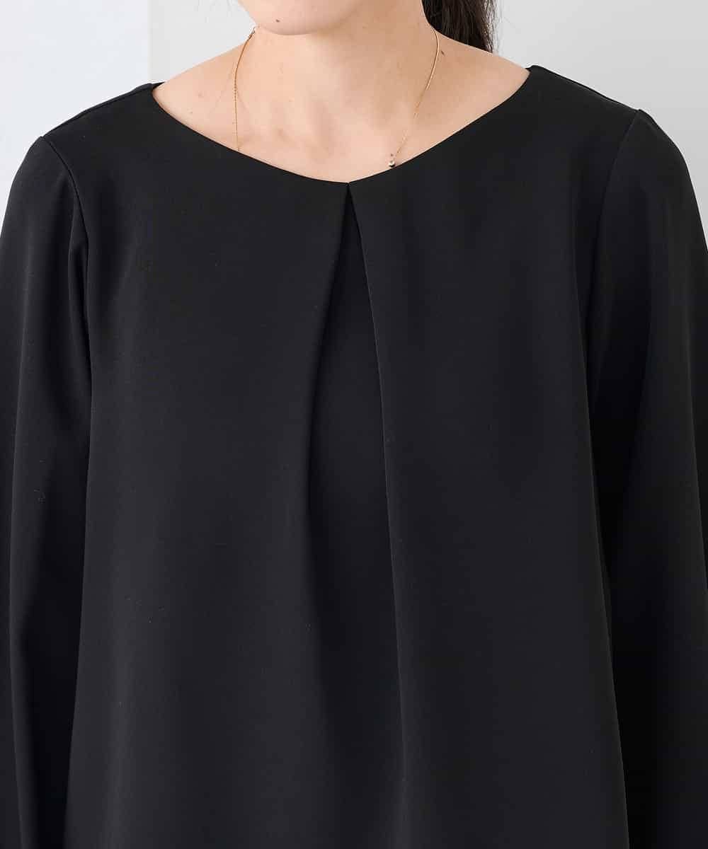 KABCD05059 a.v.v Elmi(アー・ヴェ・ヴェ) 【低身長サイズ】サテンバックフレアブラウス【洗える/速乾/毛玉になりにくい/イージーケア】 ネイビー