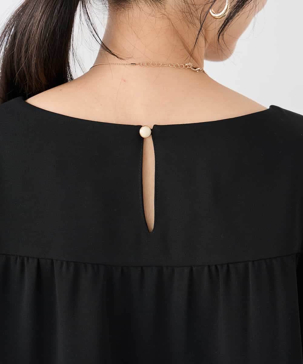 KABCD05059 a.v.v Elmi(アー・ヴェ・ヴェ) 【低身長サイズ】サテンバックフレアブラウス【洗える/速乾/毛玉になりにくい/イージーケア】 ネイビー