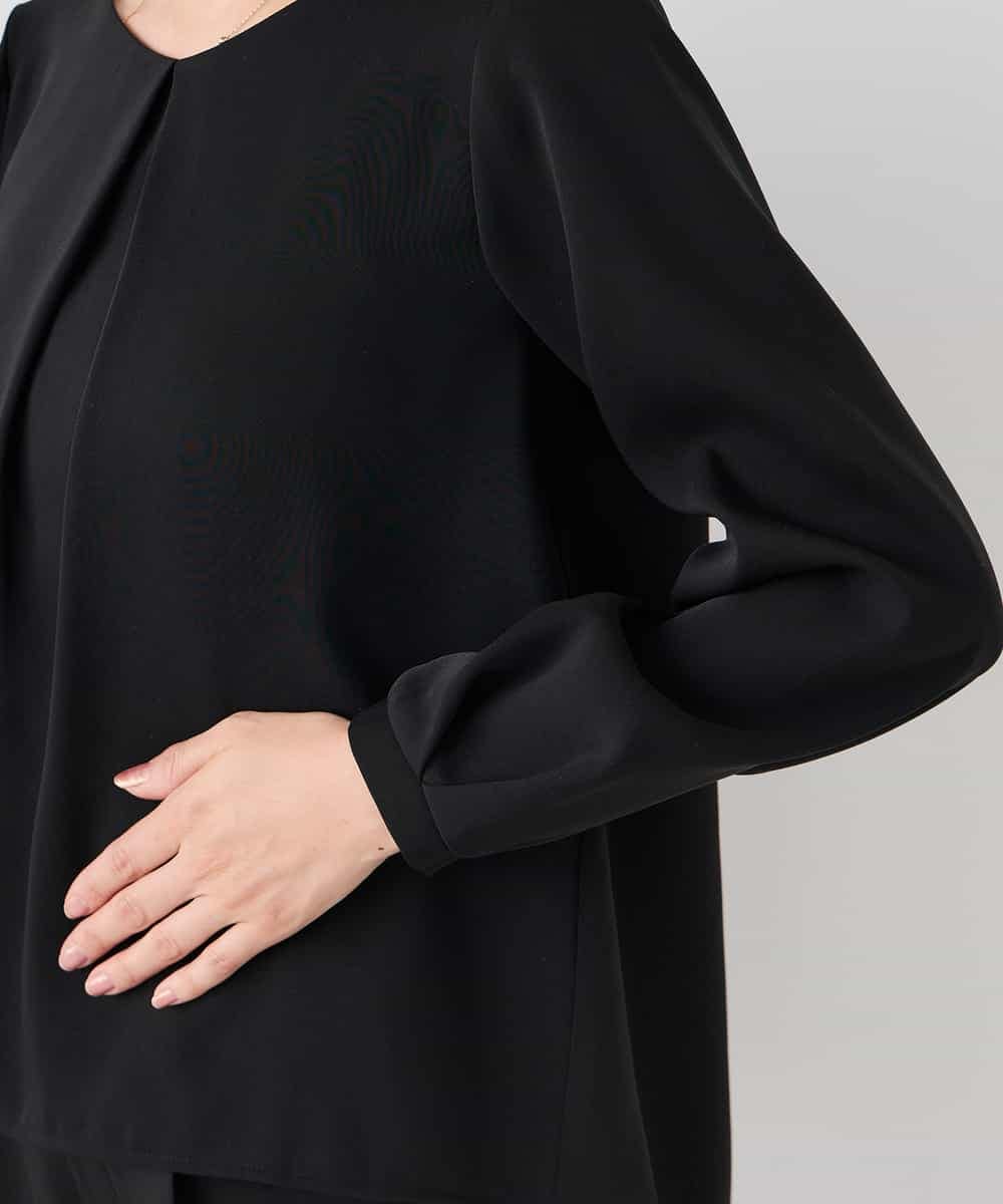 KABCD05059 a.v.v Elmi(アー・ヴェ・ヴェ) 【低身長サイズ】サテンバックフレアブラウス【洗える/速乾/毛玉になりにくい/イージーケア】 ネイビー