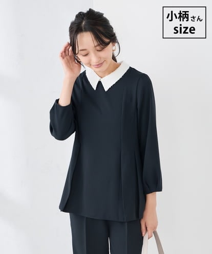 KABCD06059  【低身長サイズ】2WAYサテン襟付きペプラムブラウス【洗える/速乾/毛玉になりにくい/イージーケア】