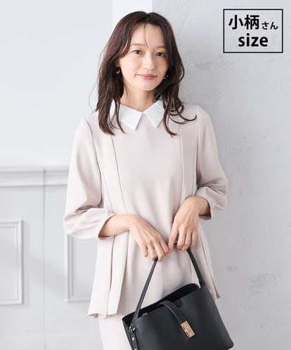 KABCD06059 a.v.v Elmi 【低身長サイズ】2WAYサテン襟付きペプラムブラウス【洗える/速乾/毛玉になりにくい/イージーケア】