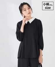 KABCD06059 a.v.v Elmi(アー・ヴェ・ヴェ) 【低身長サイズ】2WAYサテン襟付きペプラムブラウス【洗える/速乾/毛玉になりにくい/イージーケア】 ブラック