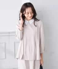 KABCD06059 a.v.v Elmi(アー・ヴェ・ヴェ) 【低身長サイズ】2WAYサテン襟付きペプラムブラウス【洗える/速乾/毛玉になりにくい/イージーケア】 ネイビー