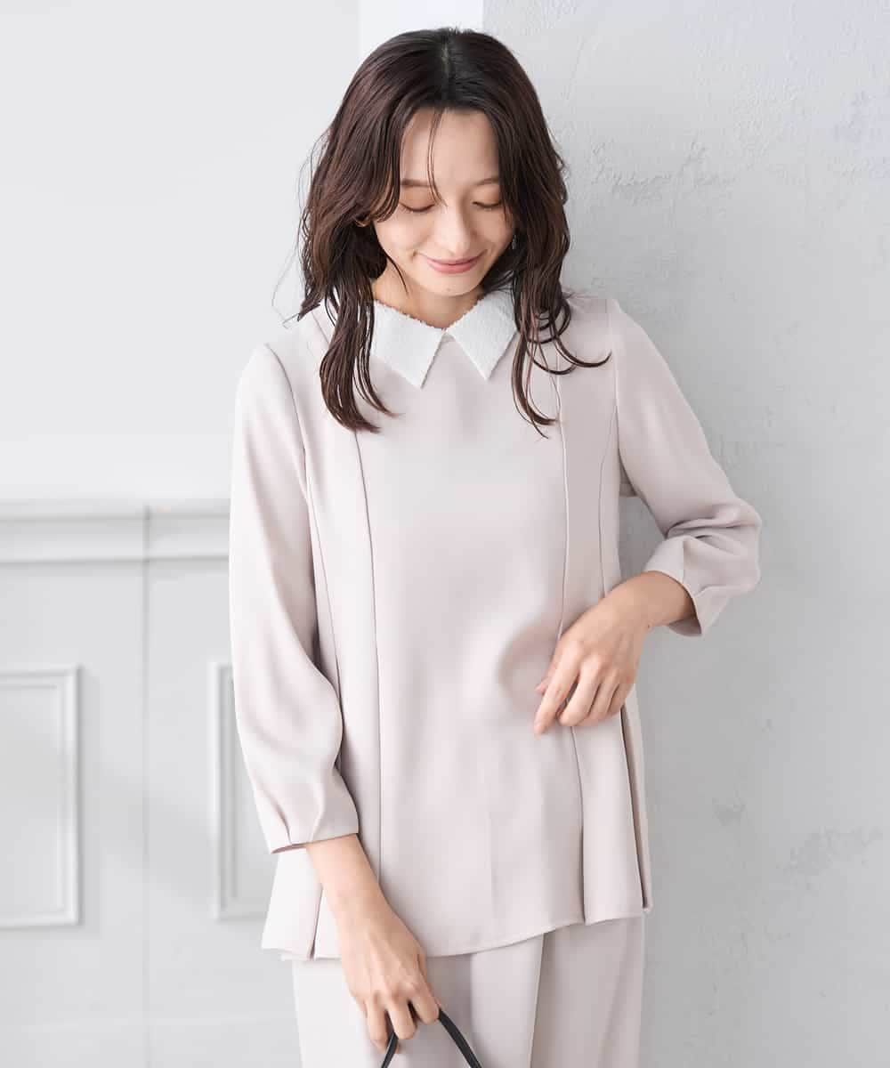 KABCD06059 a.v.v Elmi(アー・ヴェ・ヴェ) 【低身長サイズ】2WAYサテン襟付きペプラムブラウス【洗える/速乾/毛玉になりにくい/イージーケア】 ネイビー