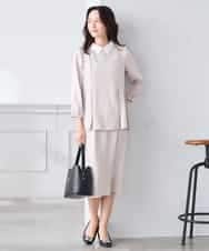 KABCD06059 a.v.v Elmi(アー・ヴェ・ヴェ) 【低身長サイズ】2WAYサテン襟付きペプラムブラウス【洗える/速乾/毛玉になりにくい/イージーケア】 ネイビー