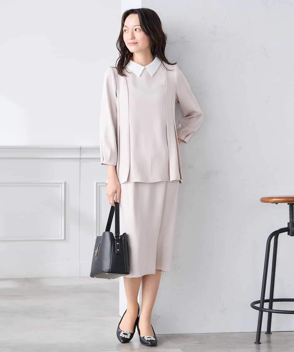 KABCD06059 a.v.v Elmi(アー・ヴェ・ヴェ) 【低身長サイズ】2WAYサテン襟付きペプラムブラウス【洗える/速乾/毛玉になりにくい/イージーケア】 ネイビー