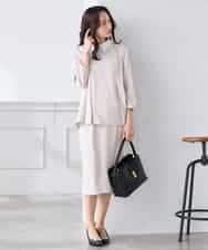 KABCD06059 a.v.v Elmi(アー・ヴェ・ヴェ) 【低身長サイズ】2WAYサテン襟付きペプラムブラウス【洗える/速乾/毛玉になりにくい/イージーケア】 ネイビー