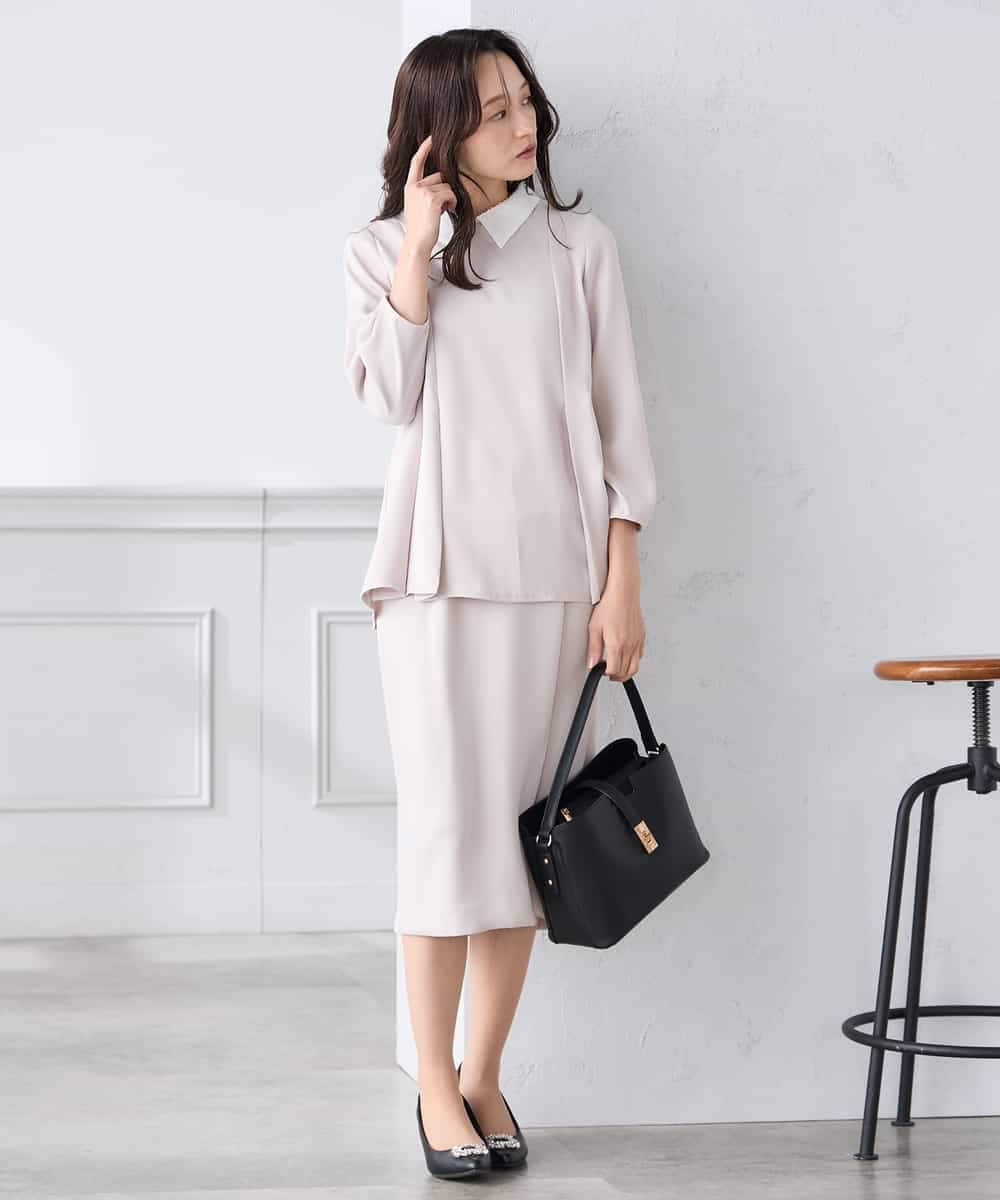 KABCD06059 a.v.v Elmi(アー・ヴェ・ヴェ) 【低身長サイズ】2WAYサテン襟付きペプラムブラウス【洗える/速乾/毛玉になりにくい/イージーケア】 ネイビー