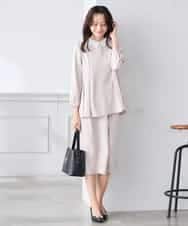 KABCD06059 a.v.v Elmi(アー・ヴェ・ヴェ) 【低身長サイズ】2WAYサテン襟付きペプラムブラウス【洗える/速乾/毛玉になりにくい/イージーケア】 ネイビー