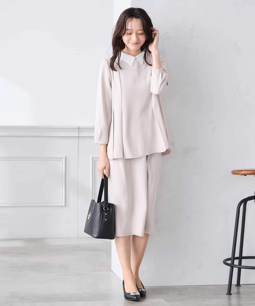 KABCD06059 a.v.v Elmi(アー・ヴェ・ヴェ) 【低身長サイズ】2WAYサテン襟付きペプラムブラウス【洗える/速乾/毛玉になりにくい/イージーケア】 ネイビー