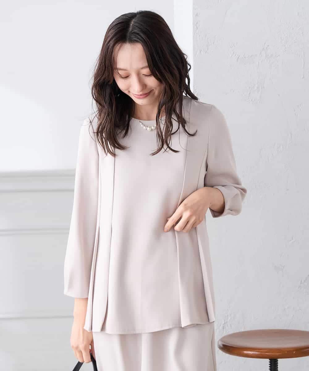 KABCD06059 a.v.v Elmi(アー・ヴェ・ヴェ) 【低身長サイズ】2WAYサテン襟付きペプラムブラウス【洗える/速乾/毛玉になりにくい/イージーケア】 ネイビー