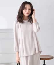 KABCD06059 a.v.v Elmi(アー・ヴェ・ヴェ) 【低身長サイズ】2WAYサテン襟付きペプラムブラウス【洗える/速乾/毛玉になりにくい/イージーケア】 ネイビー