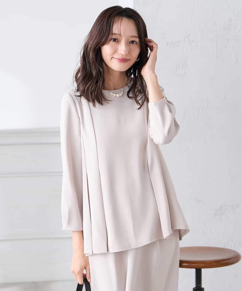 KABCD06059 a.v.v Elmi(アー・ヴェ・ヴェ) 【低身長サイズ】2WAYサテン襟付きペプラムブラウス【洗える/速乾/毛玉になりにくい/イージーケア】 ネイビー