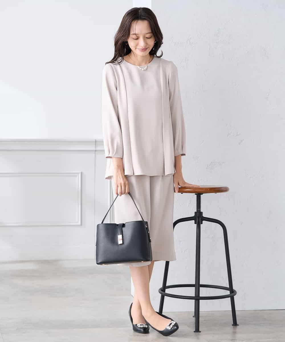 KABCD06059 a.v.v Elmi(アー・ヴェ・ヴェ) 【低身長サイズ】2WAYサテン襟付きペプラムブラウス【洗える/速乾/毛玉になりにくい/イージーケア】 ネイビー