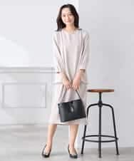 KABCD06059 a.v.v Elmi(アー・ヴェ・ヴェ) 【低身長サイズ】2WAYサテン襟付きペプラムブラウス【洗える/速乾/毛玉になりにくい/イージーケア】 ネイビー